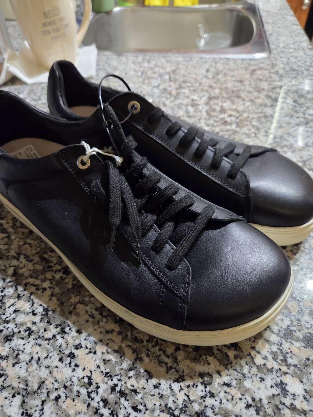 Birkenstock Black Leather Low-Top Sneakers with Cream Sole